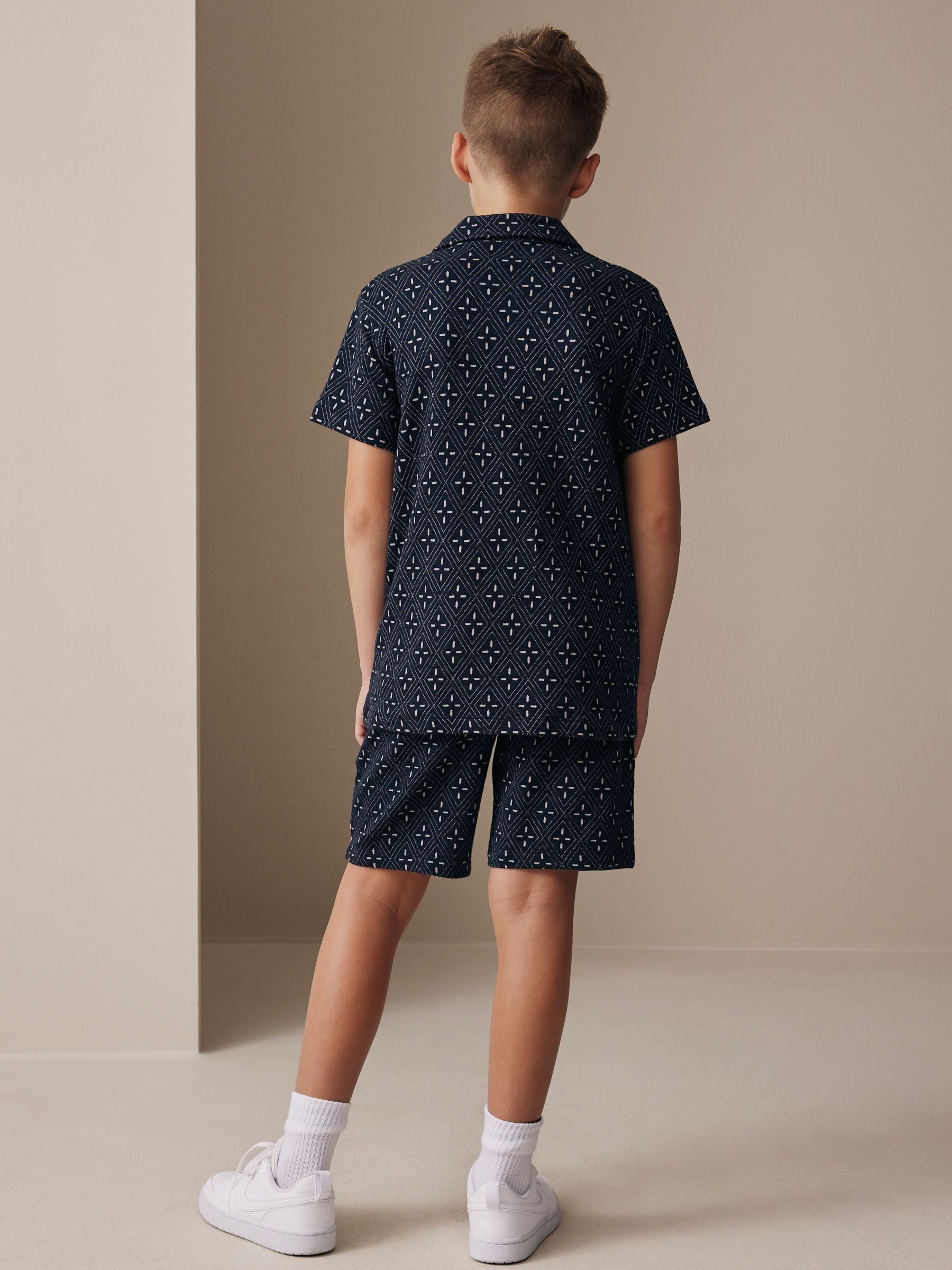 Dsiney Kidz - Navy Patterned Revere Button Through Shirt and Shorts Set (3-16yrs) image 3