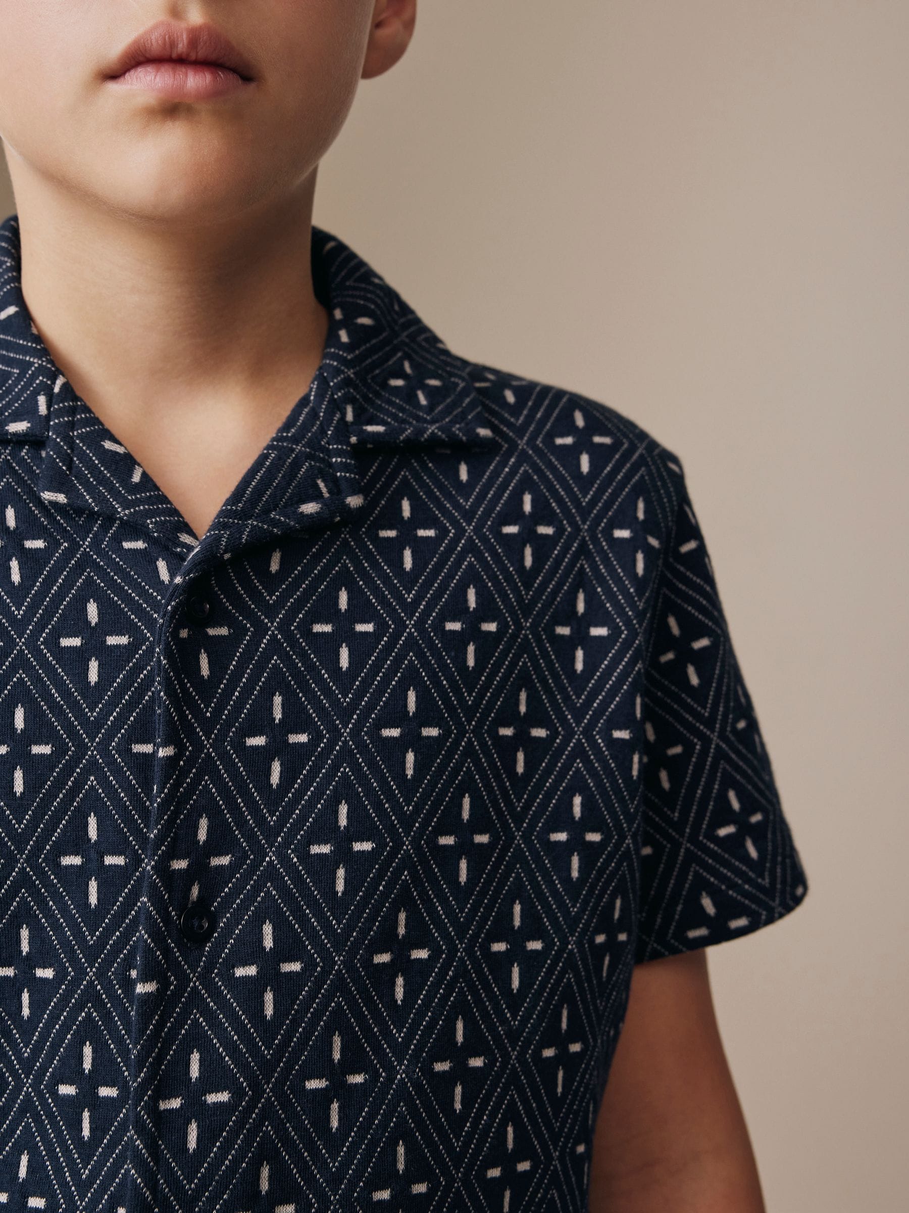 Dsiney Kidz - Navy Patterned Revere Button Through Shirt and Shorts Set (3-16yrs) image 4