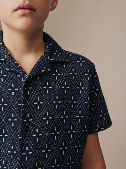Dsiney Kidz - Navy Patterned Revere Button Through Shirt and Shorts Set (3-16yrs) image 4