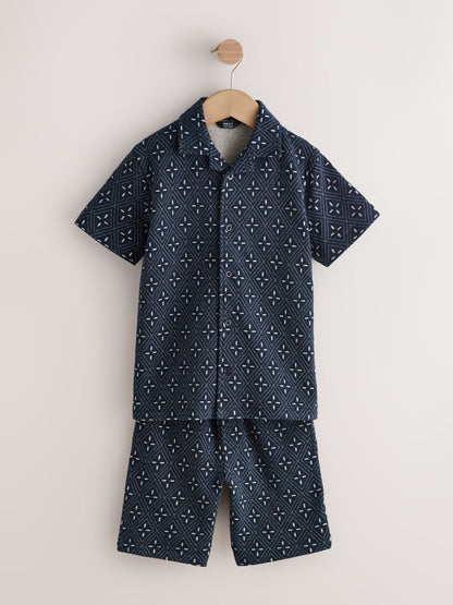Dsiney Kidz - Navy Patterned Revere Button Through Shirt and Shorts Set (3-16yrs) image 5