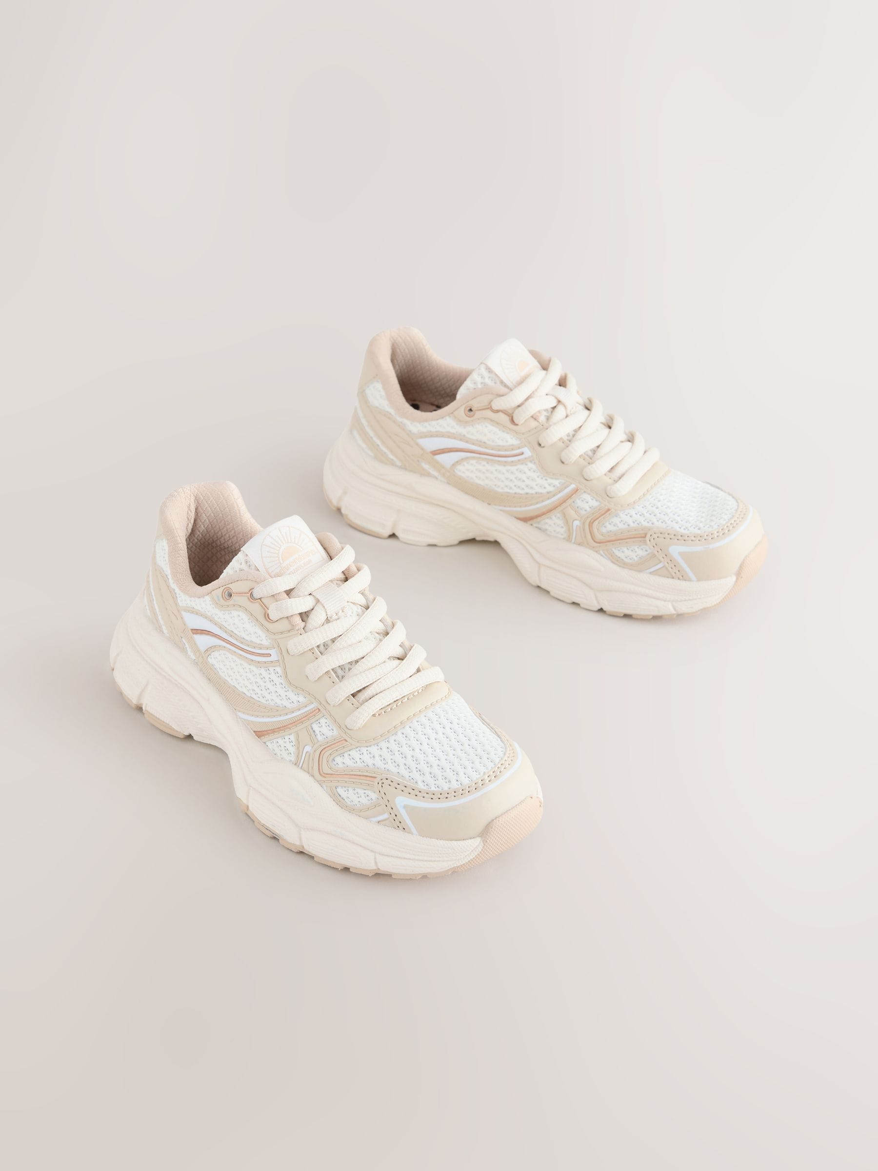 Neutral and White Standard Fit (F) Chunky Lace-Up Trainers image 1