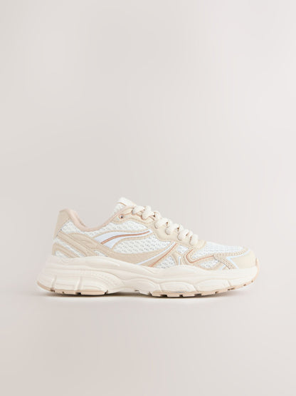 Neutral and White Standard Fit (F) Chunky Lace-Up Trainers image 2
