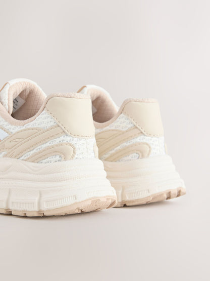Neutral and White Standard Fit (F) Chunky Lace-Up Trainers image 4
