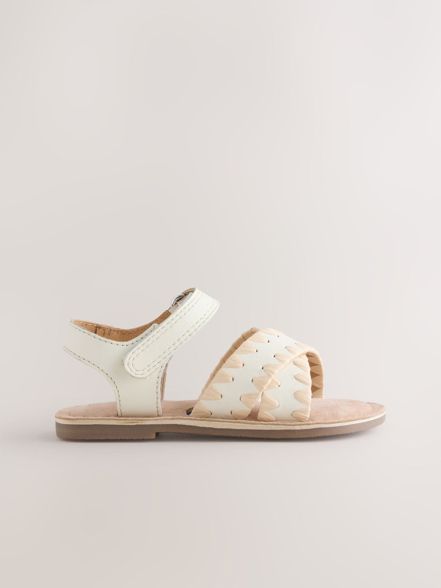 White Leather Touch Fastening Ankle Strap Sandals image 3