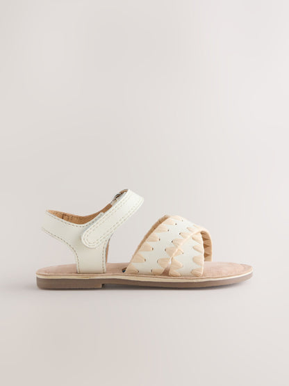 White Leather Touch Fastening Ankle Strap Sandals image 3
