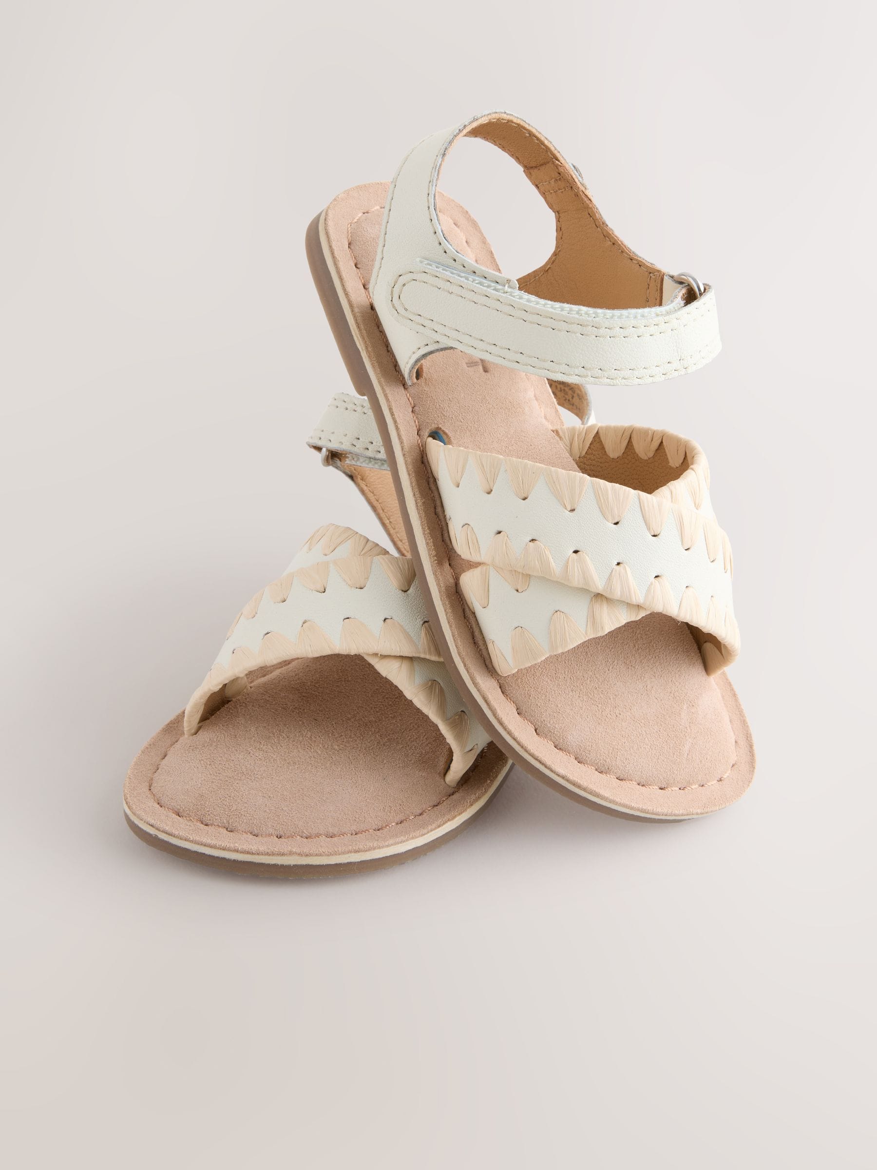 White Leather Touch Fastening Ankle Strap Sandals image 4