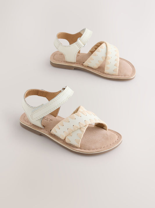 White Leather Touch Fastening Ankle Strap Sandals image 1