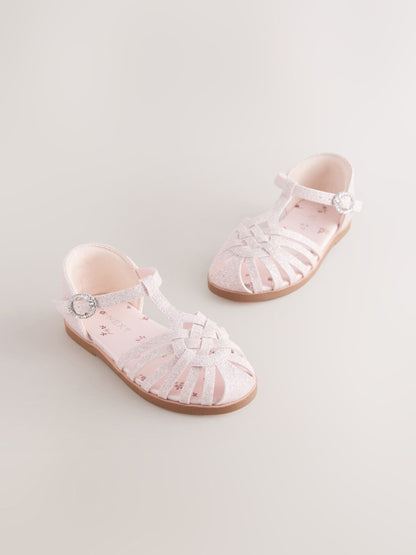 Pink Glitter Wide Fit (G) Fisherman Heart Occasion Sandals image 1