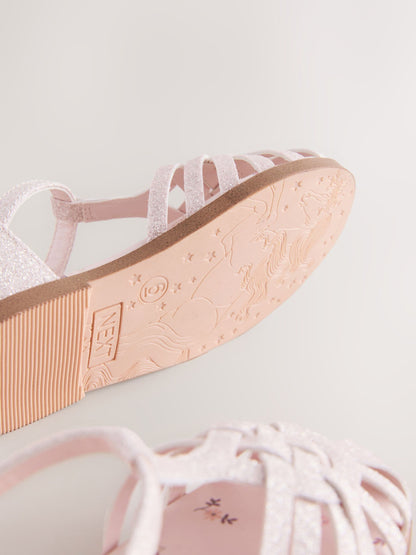 Pink Glitter Wide Fit (G) Fisherman Heart Occasion Sandals image 6