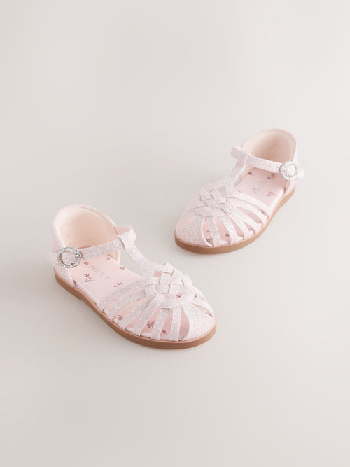 Pink Glitter Wide Fit (G) Fisherman Heart Occasion Sandals image 1