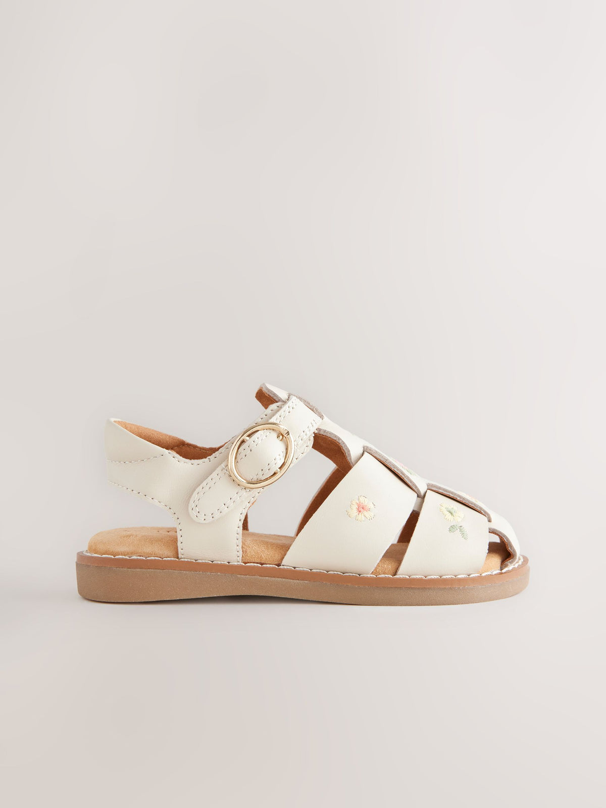 Neutral Embroidered Leather Fisherman Sandals image 4