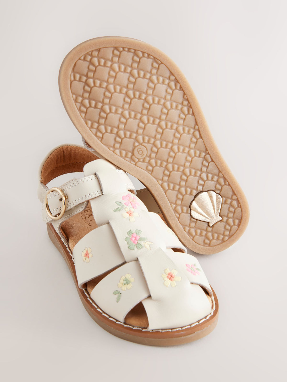 Neutral Embroidered Leather Fisherman Sandals image 5