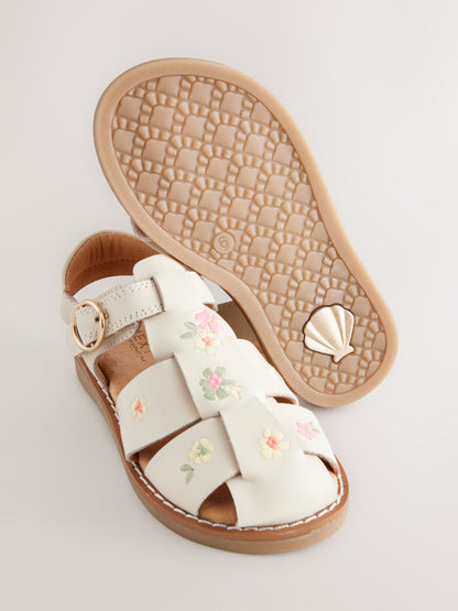 Neutral Embroidered Leather Fisherman Sandals image 5