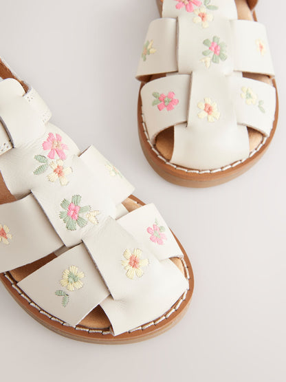 Neutral Embroidered Leather Fisherman Sandals image 6