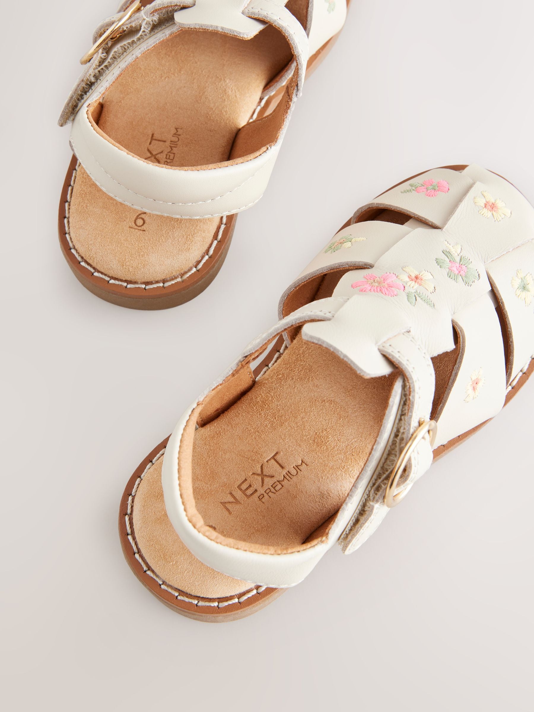 Neutral Embroidered Leather Fisherman Sandals image 7