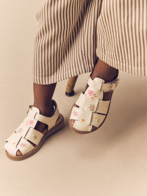 Neutral Embroidered Leather Fisherman Sandals image 1