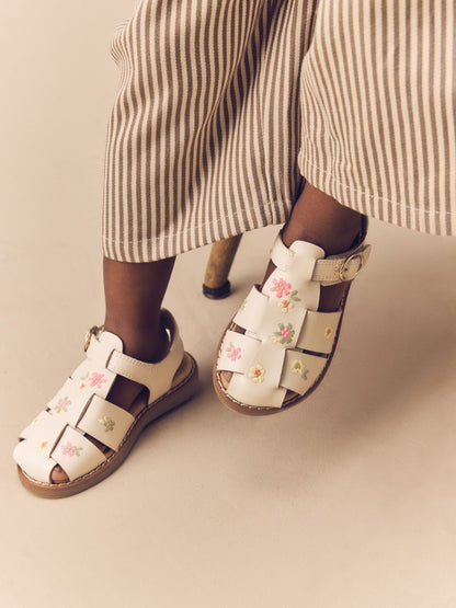 Neutral Embroidered Leather Fisherman Sandals image 1