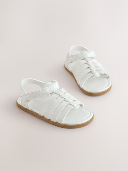 White Shimmer Ankle Strap Sandals with Touch Fastening image 1