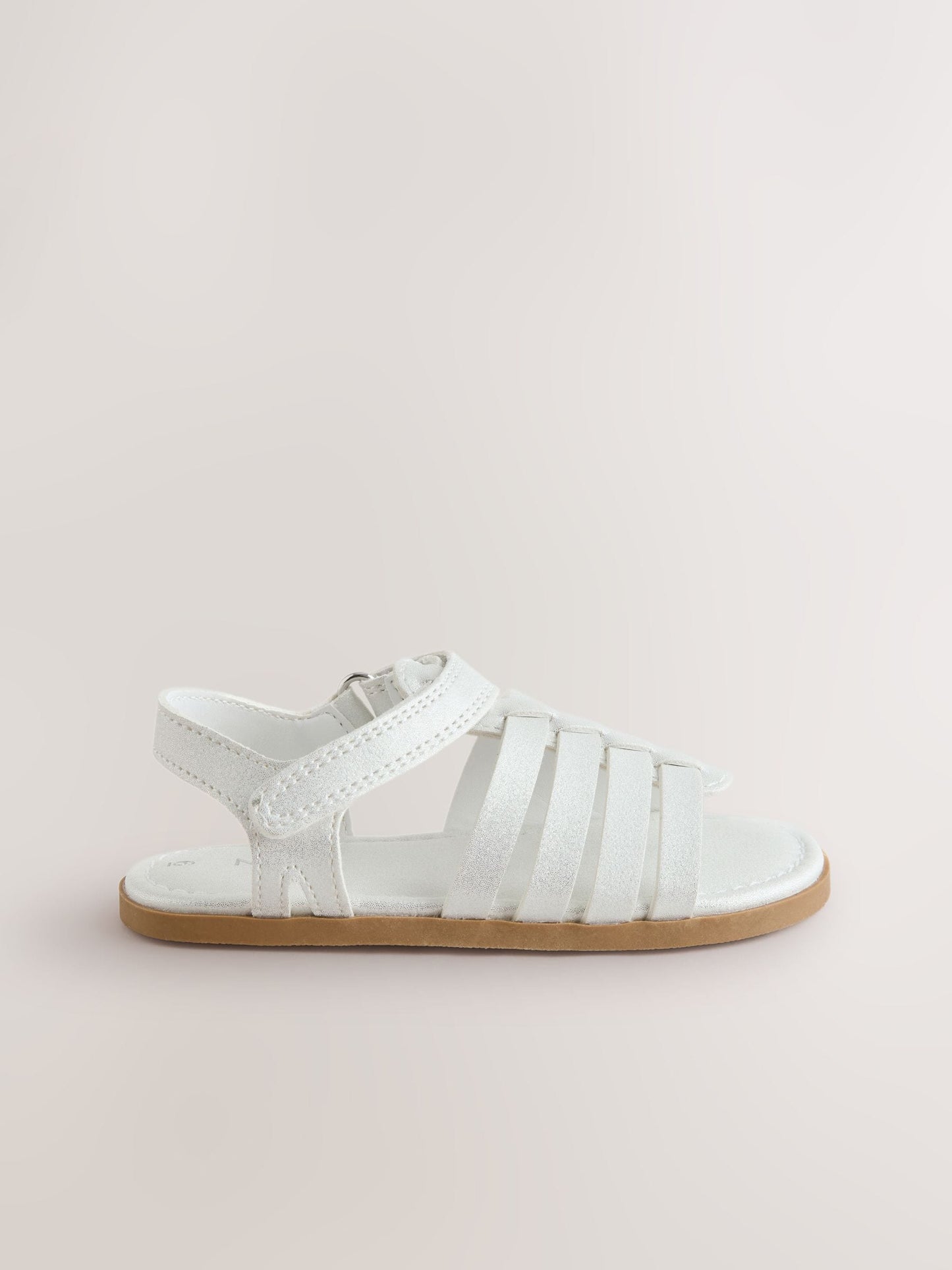 White Shimmer Ankle Strap Sandals with Touch Fastening image 2