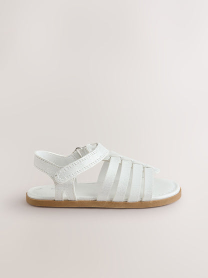 White Shimmer Ankle Strap Sandals with Touch Fastening image 2