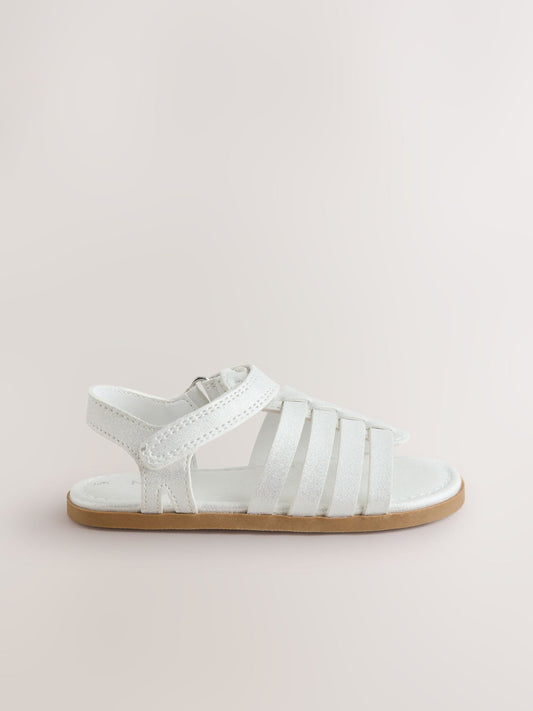 White Shimmer Ankle Strap Sandals with Touch Fastening image 2