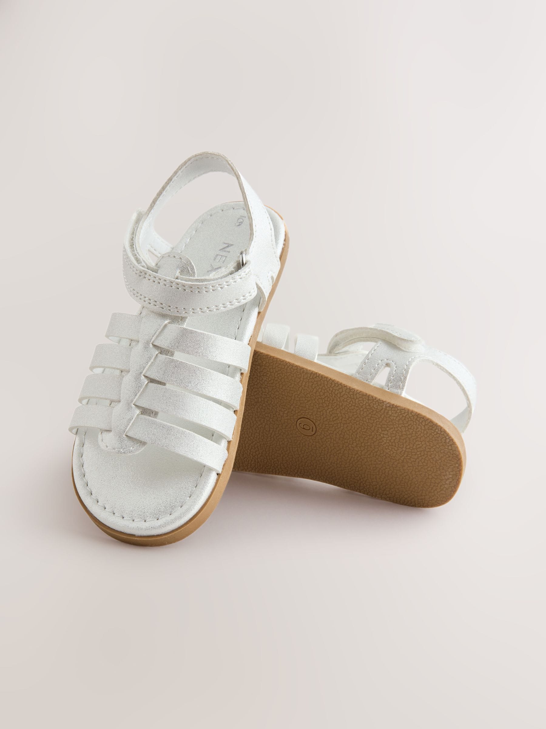 White Shimmer Ankle Strap Sandals with Touch Fastening image 3