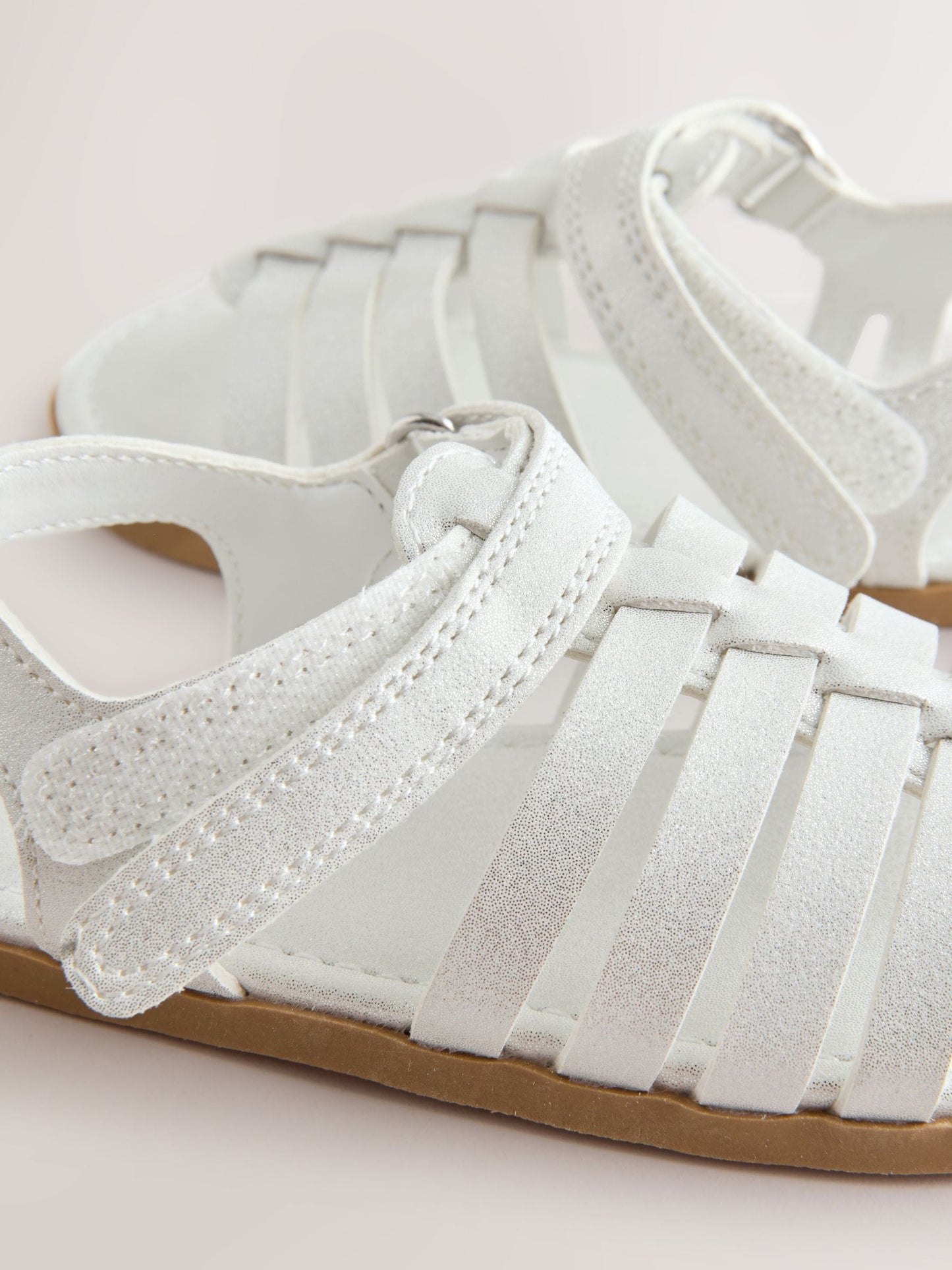 White Shimmer Ankle Strap Sandals with Touch Fastening image 4