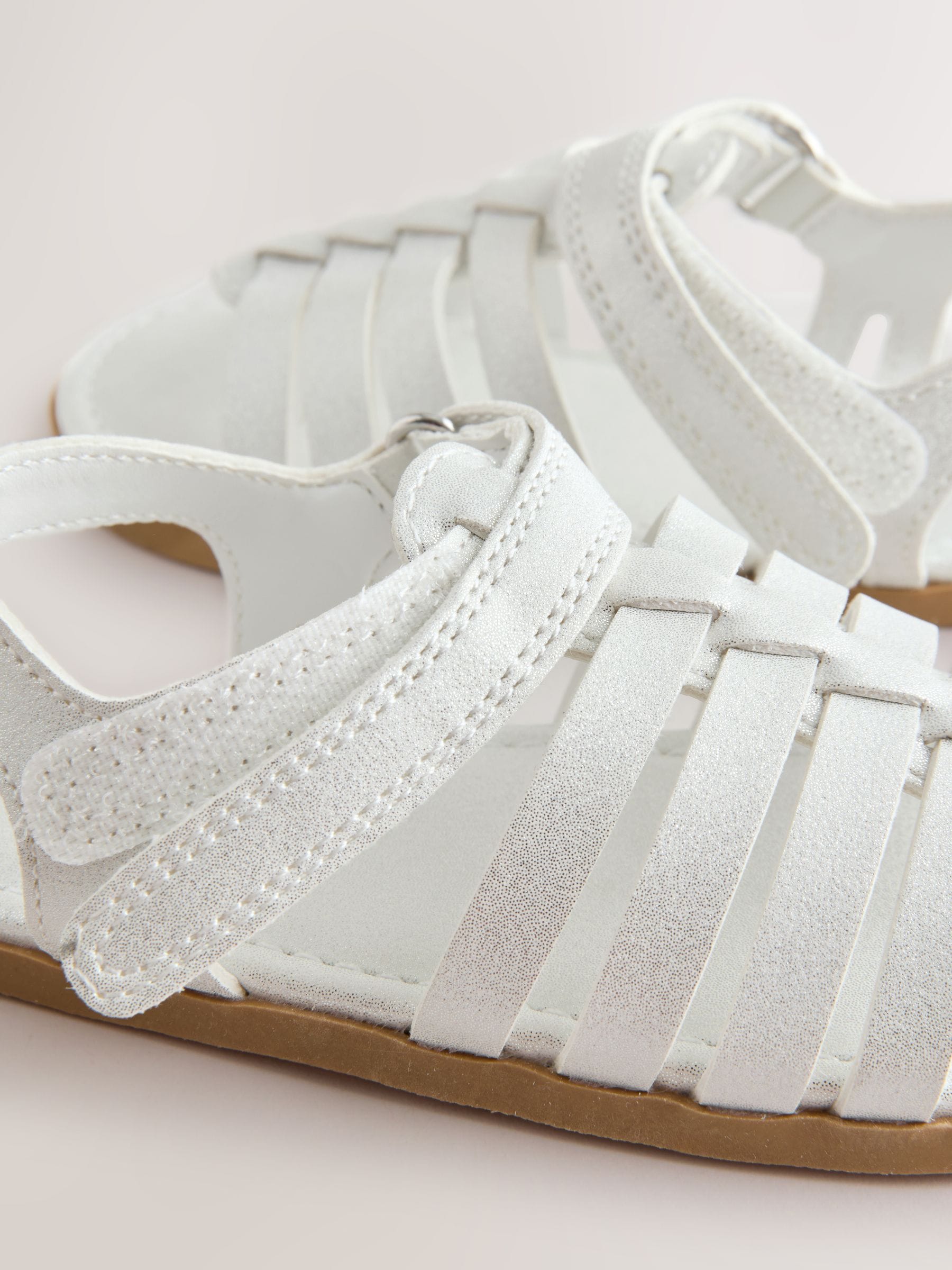 White Shimmer Ankle Strap Sandals with Touch Fastening image 4