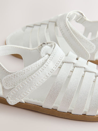 White Shimmer Ankle Strap Sandals with Touch Fastening image 4