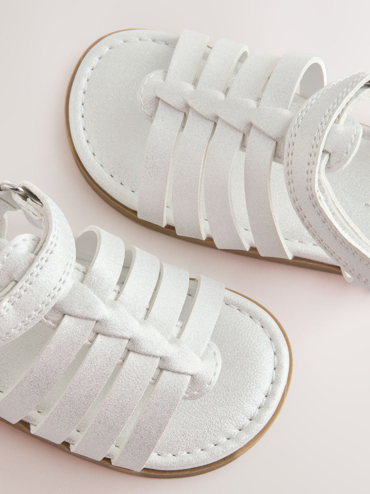 White Shimmer Ankle Strap Sandals with Touch Fastening image 5