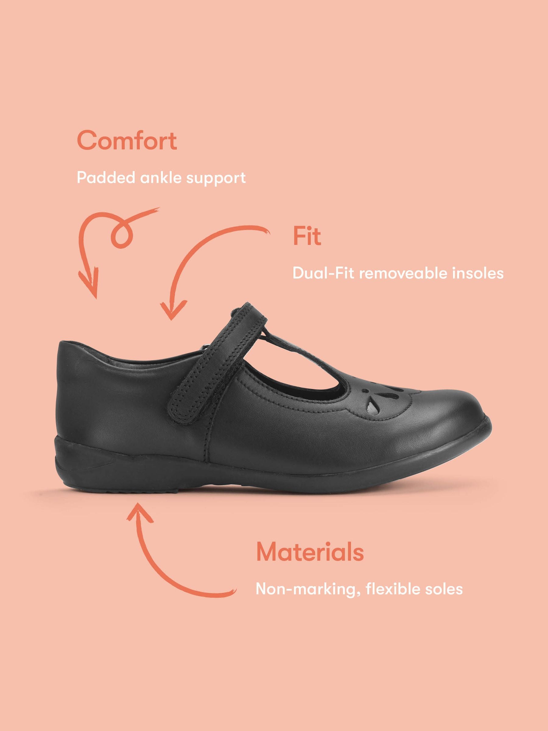 Start Rite Charcoal Black Dual Fit Novel T-Bar Rip Tape School Shoes image 7