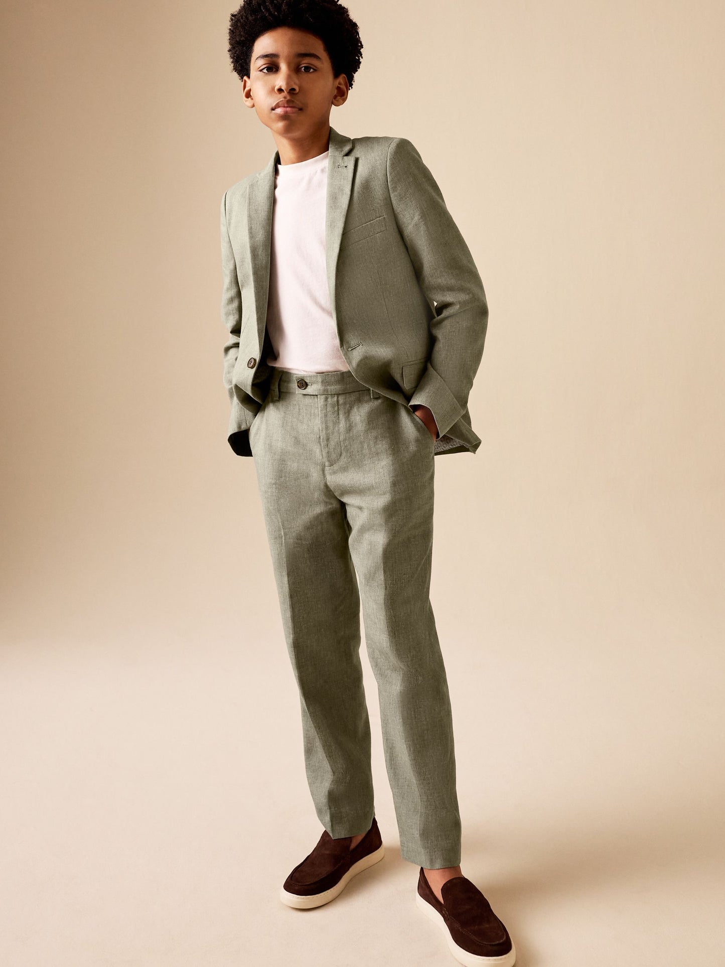Dsiney Kidz - Khaki Green Linen Blend Suit Trousers (3-16yrs) image 2