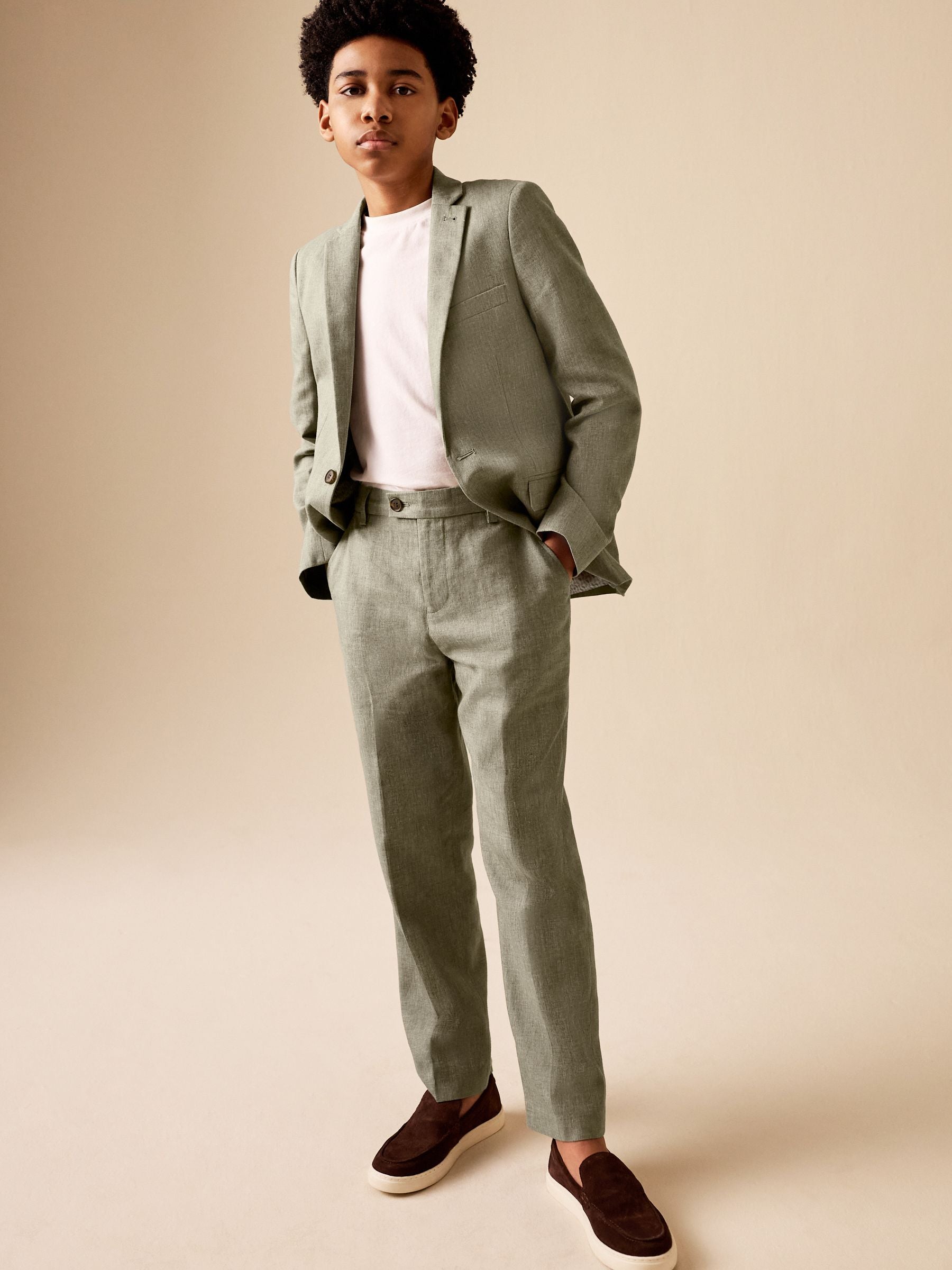 Dsiney Kidz - Khaki Green Linen Blend Suit Trousers (3-16yrs) image 2
