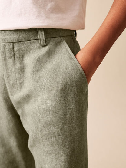 Dsiney Kidz - Khaki Green Linen Blend Suit Trousers (3-16yrs) image 4