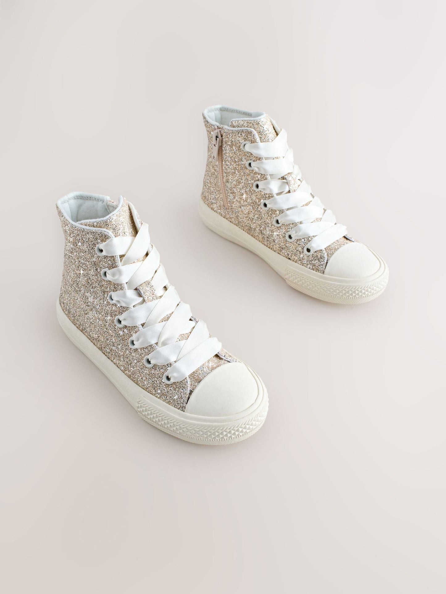 Ivory Glitter Wide Fit (G) Lace-Up High Top Trainers image 1