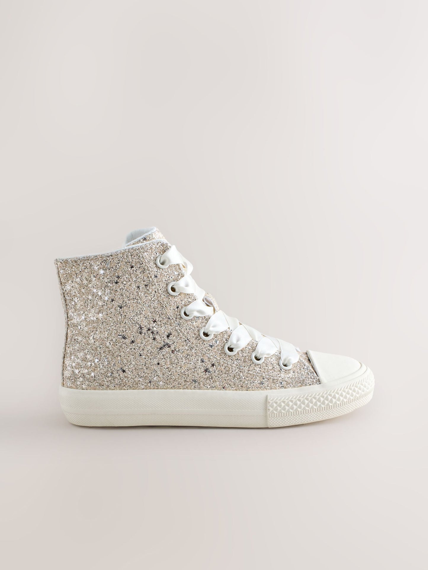 Ivory Glitter Wide Fit (G) Lace-Up High Top Trainers image 2