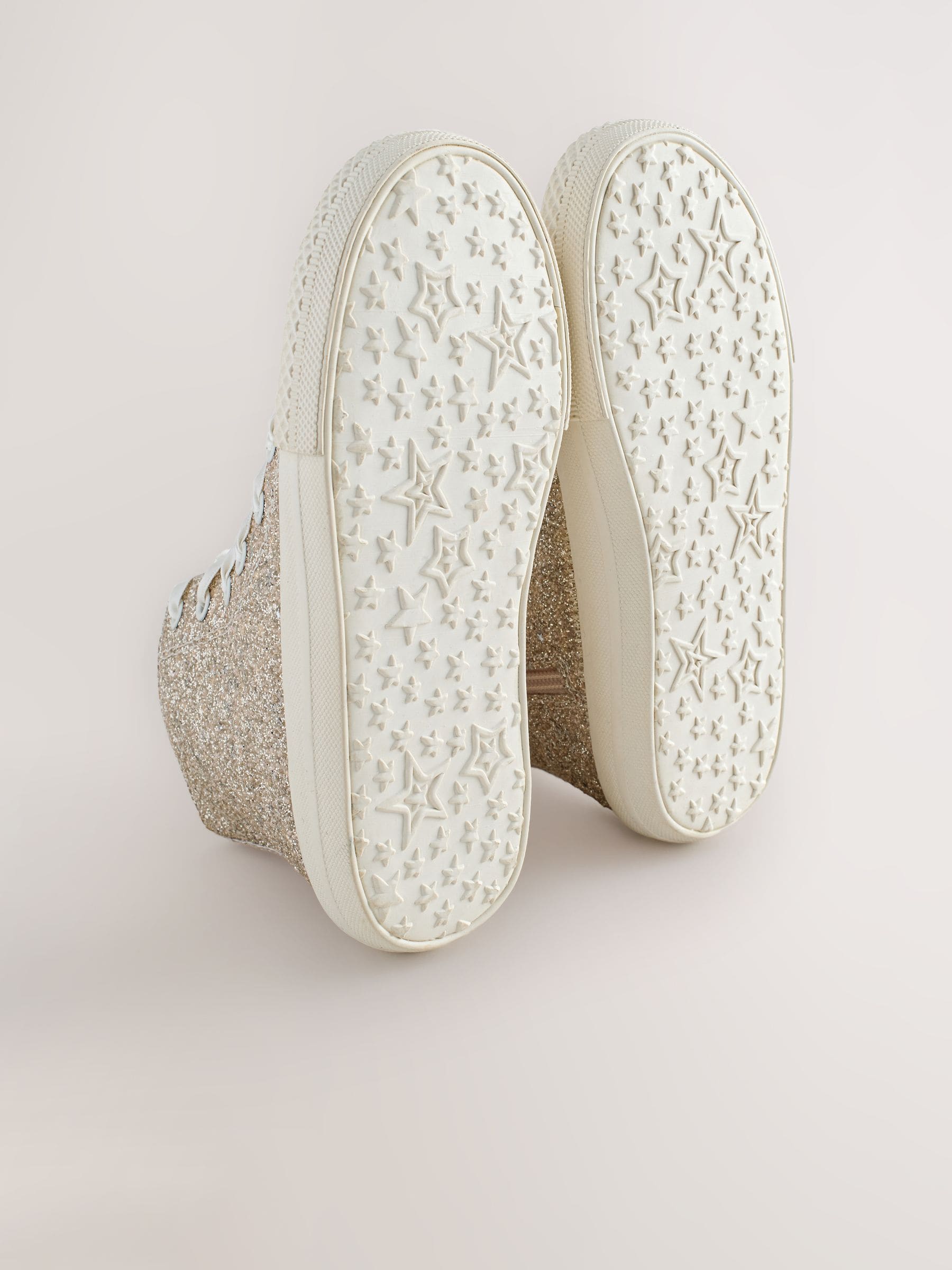 Ivory Glitter Wide Fit (G) Lace-Up High Top Trainers image 3