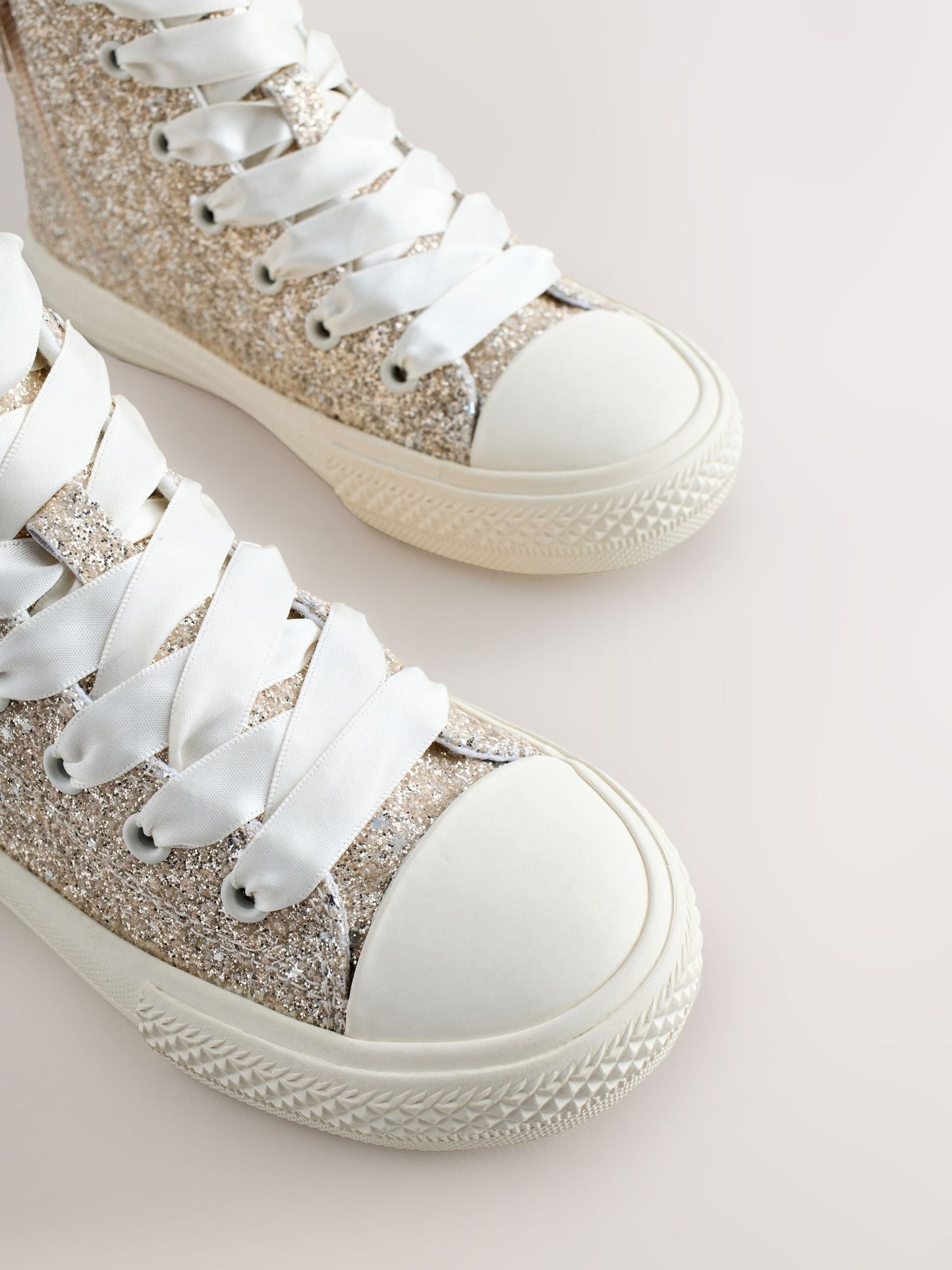 Ivory Glitter Wide Fit (G) Lace-Up High Top Trainers image 4