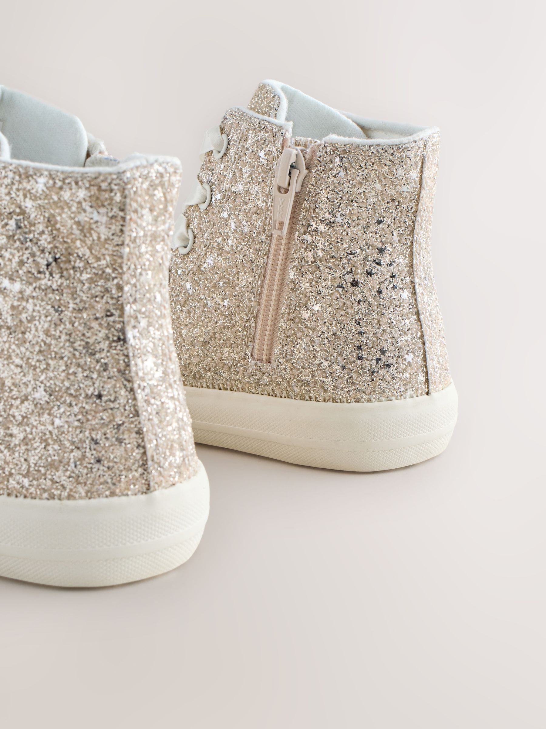 Ivory Glitter Wide Fit (G) Lace-Up High Top Trainers image 5