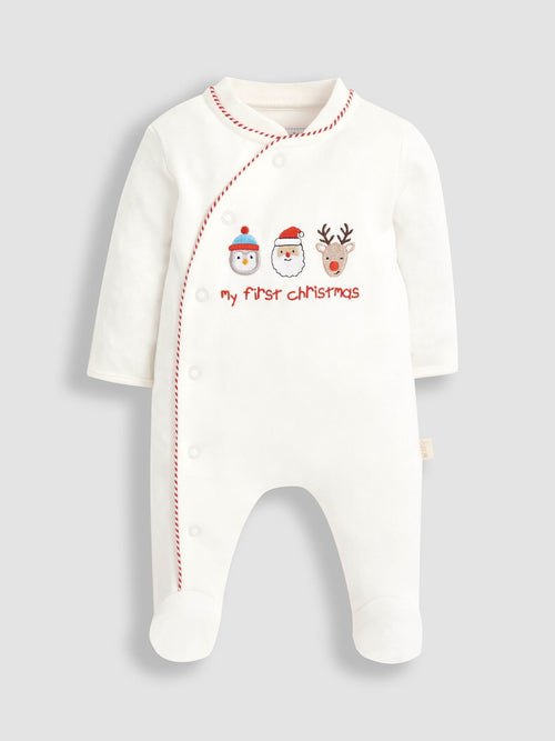 JoJo Maman Bébé Cream My First Christmas Sleepsuit image 1