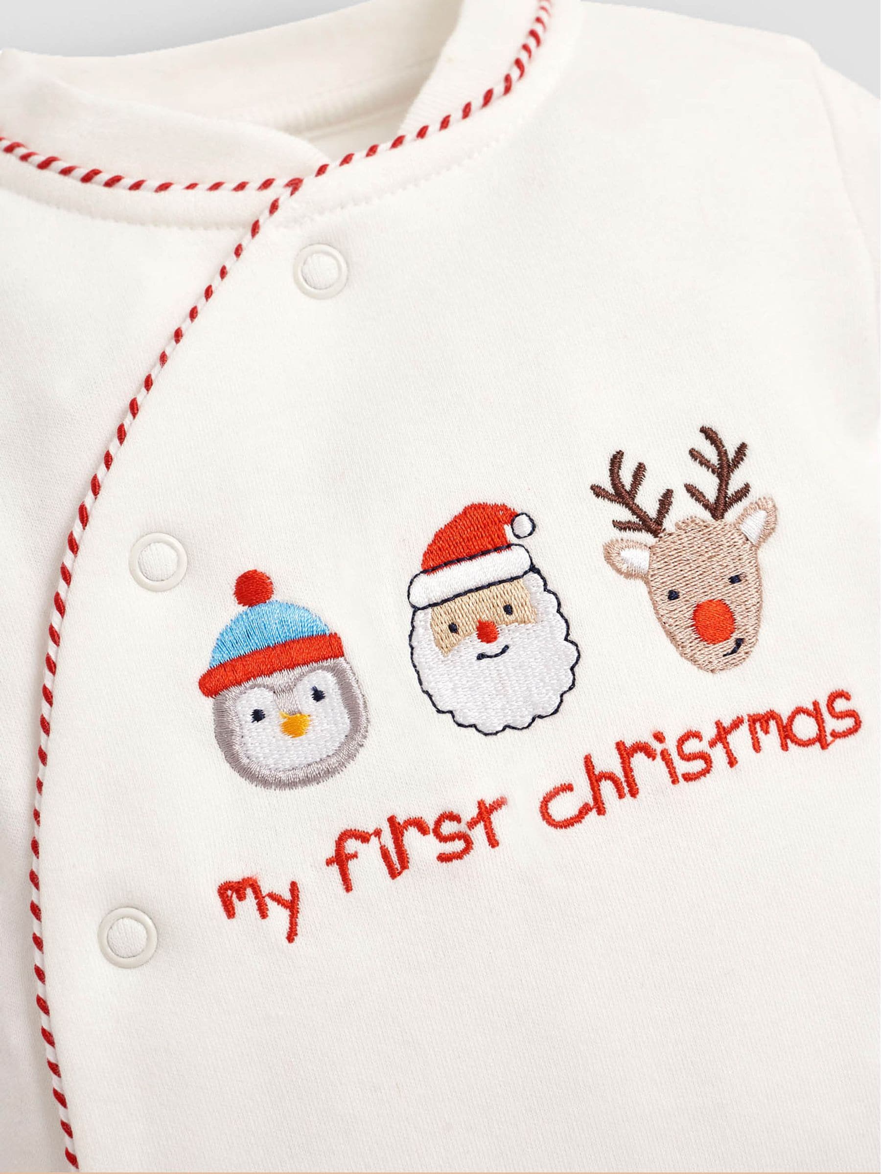 JoJo Maman Bébé Cream My First Christmas Sleepsuit image 3