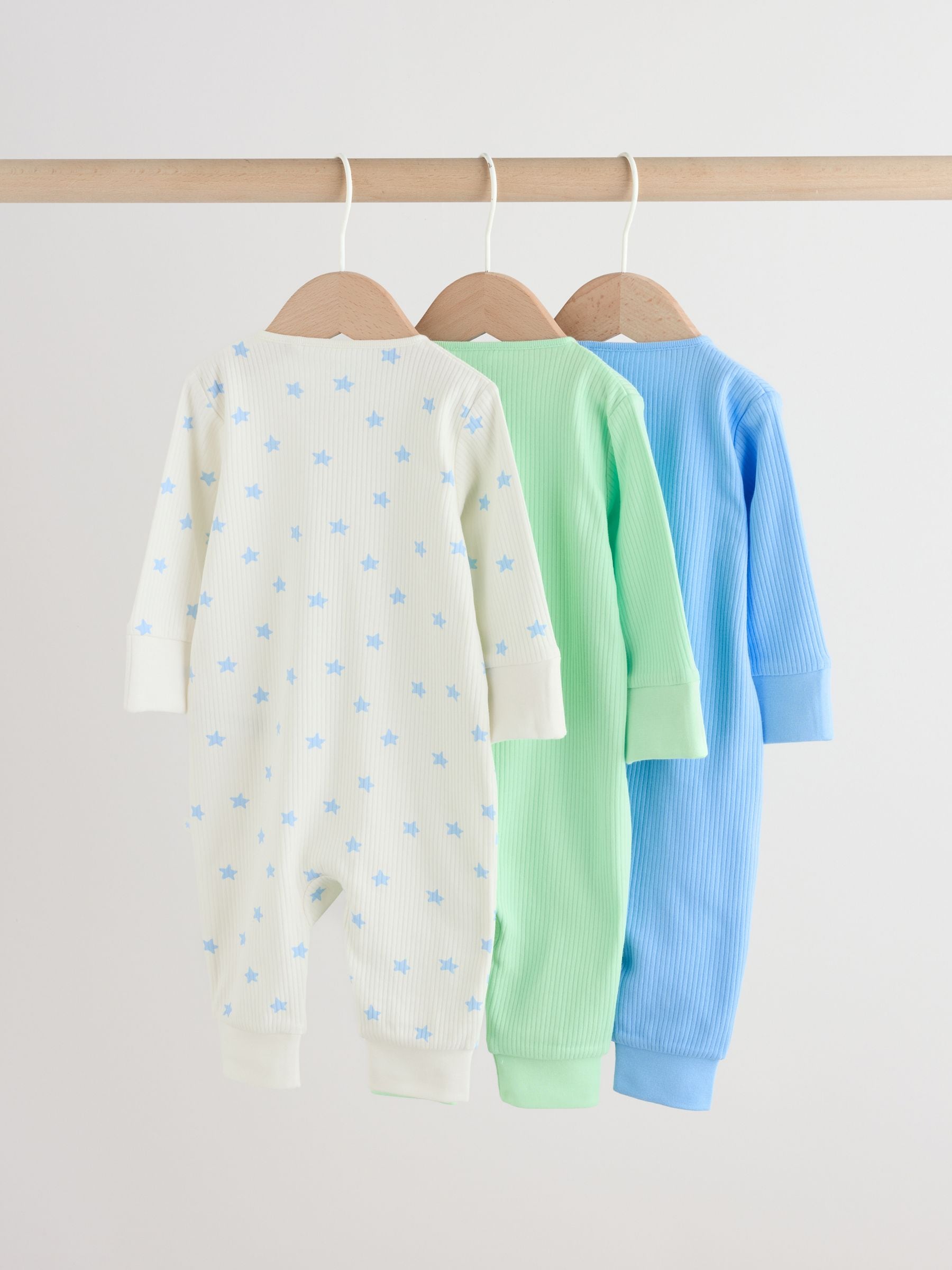 Blue/Green Star Way Zip Baby Sleepsuits 3 Pack (0mths-3yrs) image 5
