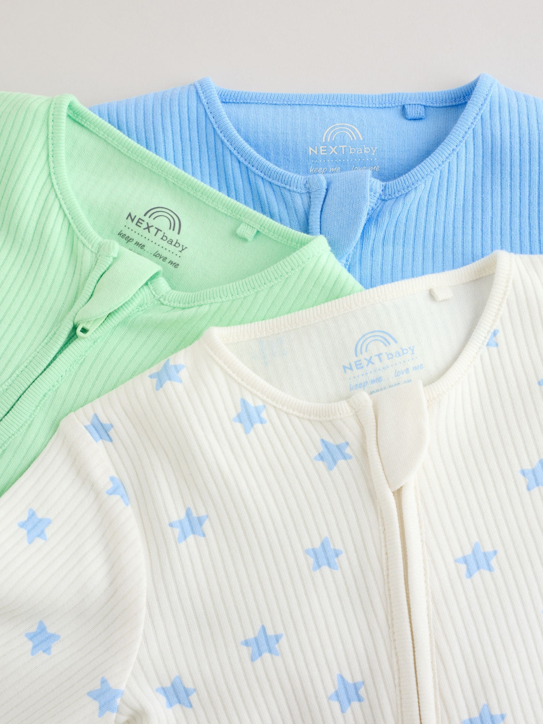 Blue/Green Star Way Zip Baby Sleepsuits 3 Pack (0mths-3yrs) image 8