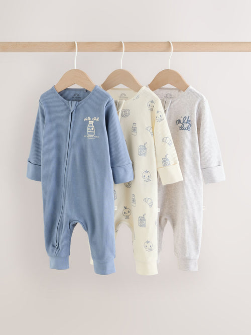 Blue Milk Club Two Way Zip Baby Sleepsuits 3 Pack (0mths-3yrs) image 1