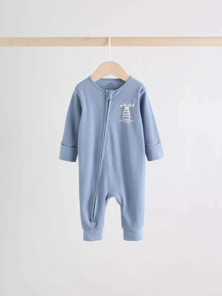 Blue Milk Club Two Way Zip Baby Sleepsuits 3 Pack