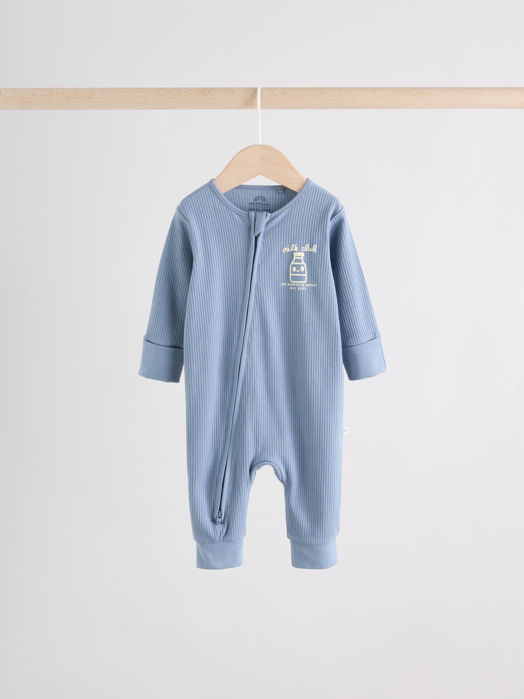 Blue Milk Club Two Way Zip Baby Sleepsuits 3 Pack (0mths-3yrs) image 8