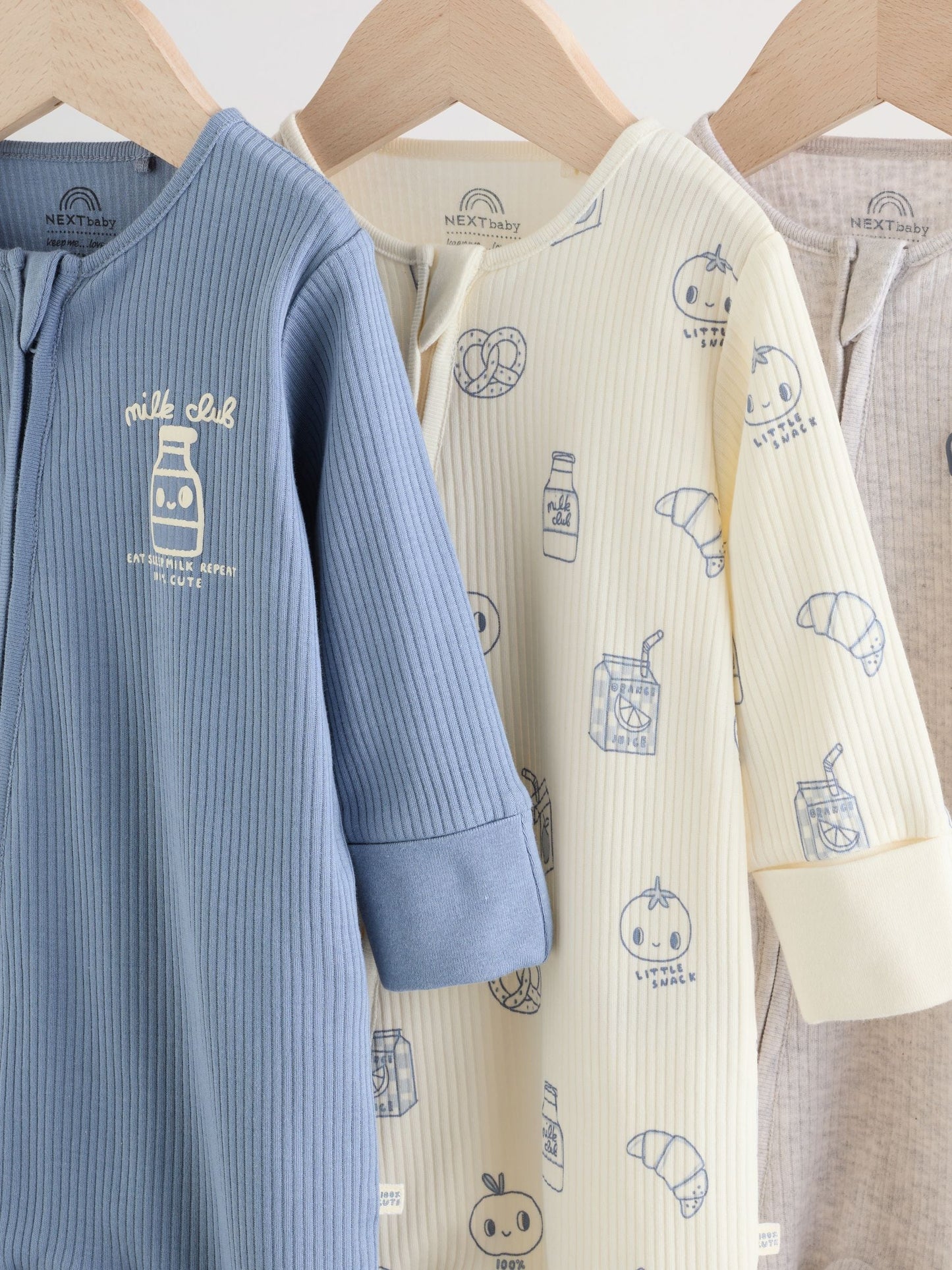 Blue Milk Club Two Way Zip Baby Sleepsuits 3 Pack (0mths-3yrs) image 8