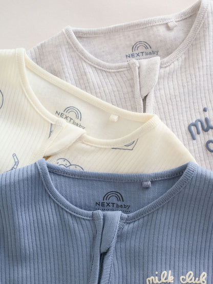 Blue Milk Club Two Way Zip Baby Sleepsuits 3 Pack (0mths-3yrs) image 9