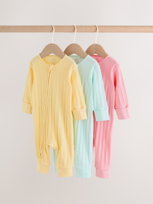 Pink/Yellow Baby Sleepsuits 3 Pack (0mths-3yrs) image 2