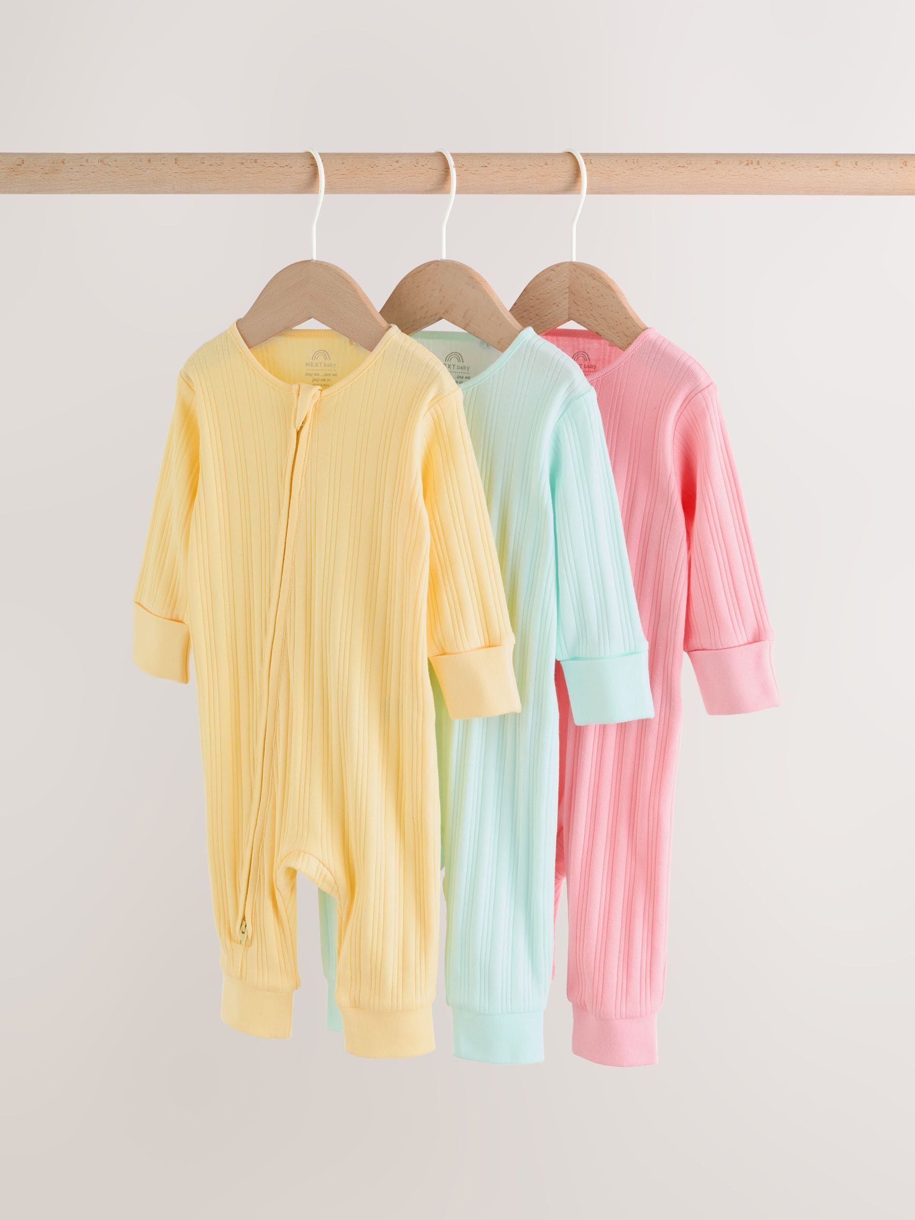 Pink/Yellow Baby Sleepsuits 3 Pack (0mths-3yrs) image 6